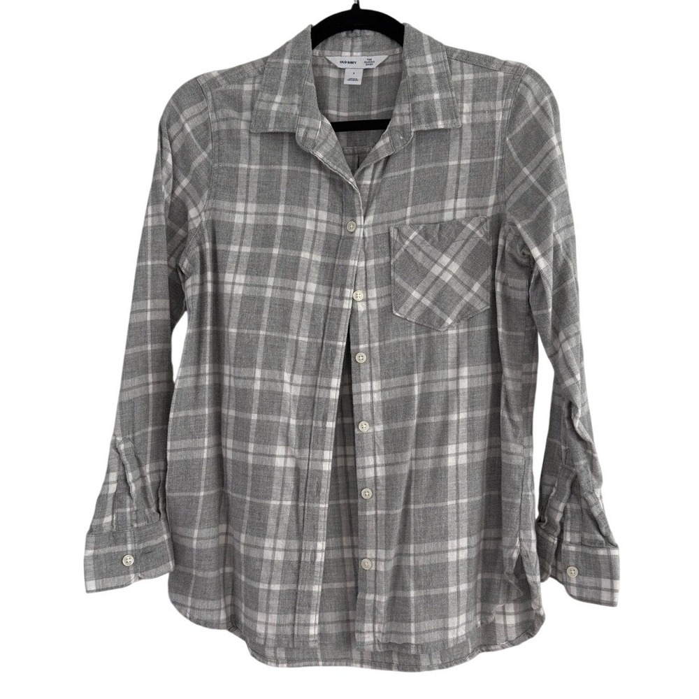 Old Navy Classic Flannel Shirt Grey Plaid Button Down 90s Grunge Small 90s Style